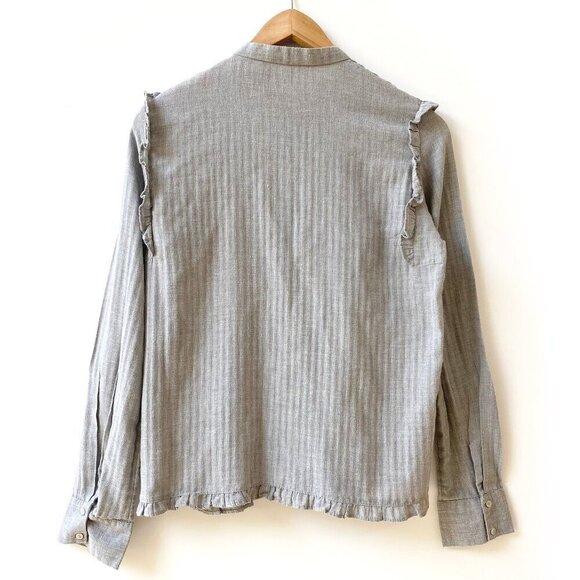 Zara Trafaluc Collection Womens Long Sleeve Button Shirt XS Gray Embroidered - Picture 6 of 13